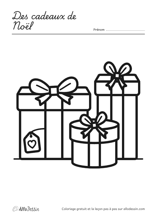 Coloriage de cadeaux de Noël à imprimer, format A4