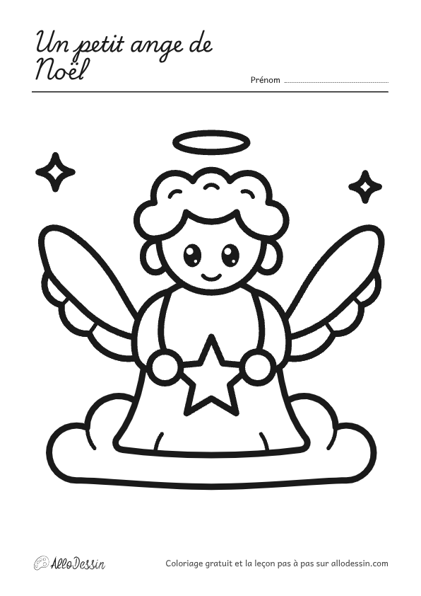 Coloriage d'un petit ange de Noël à imprimer, format A4