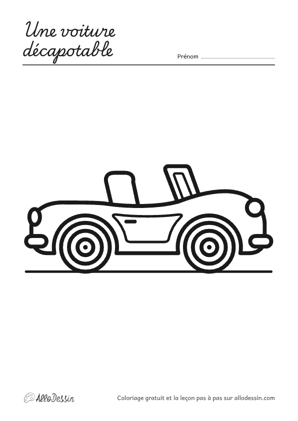 Coloriage d'une voiture décapotable à imprimer, format A4