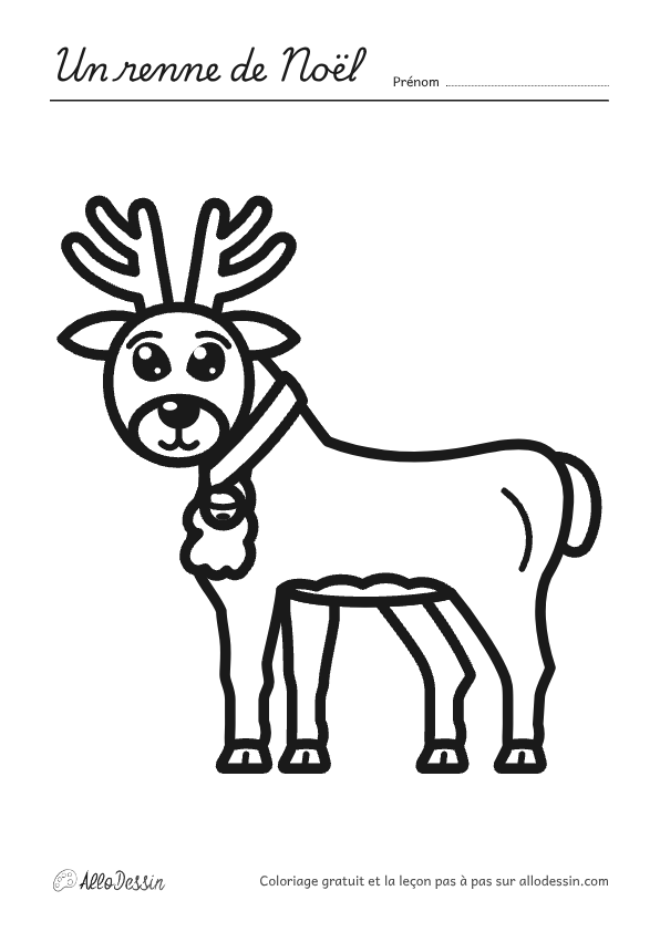 Coloriage d'un renne de Noël à imprimer, format A4