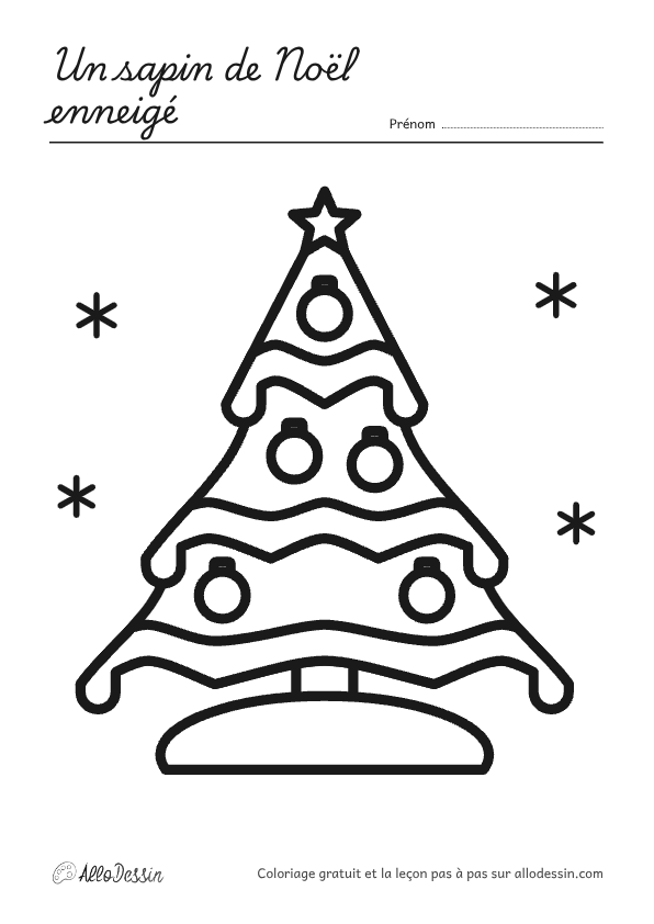 Coloriage d'un sapin de Noël enneigé à imprimer, format A4